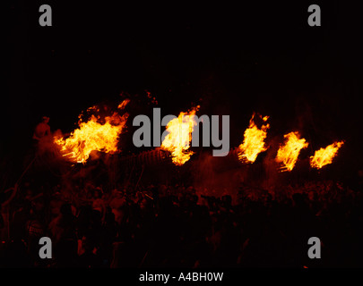 Oniyo Matsuri ( Fire Festival ) held in Kurume, Japan. A shinto festival held  January 7 at Daizenji Tamataregu Shrine Stock Photo