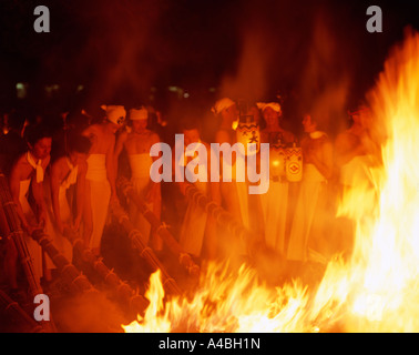 Oniyo Matsuri ( Fire Festival ) held in Kurume, Japan. A shinto festival held  January 7 at Daizenji Tamataregu Shrine Stock Photo