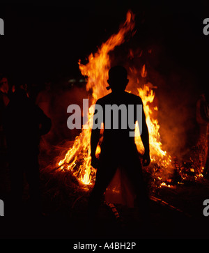 Oniyo Matsuri ( Fire Festival ) held in Kurume, Japan. A shinto festival held  January 7 at Daizenji Tamataregu Shrine Stock Photo