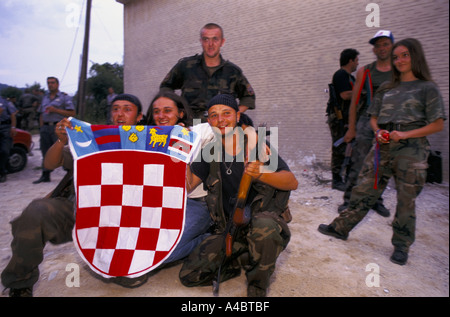 Croatian re-capture of Krajina, Aug 95:   Croat troops at Sunja near Petrinja celebrate their victory over the Serbs. Stock Photo