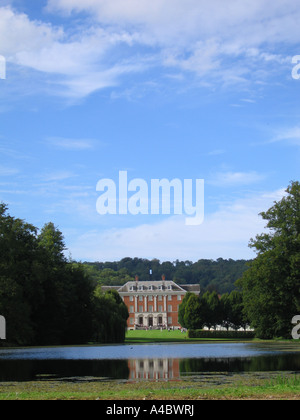 Chevening House viewed across the lake with the keyhole visible in the trees behind Chevening Kent UK Stock Photo