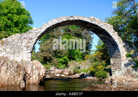 Pack Horse Bridge crosses the River Dulnain at Carrbridge Inverness-shire, in the Cairngorms National Park.  XPL 4645-437 Stock Photo