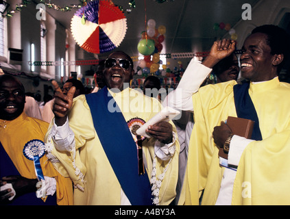 The choir sings while celebrating Thanksgiving at the Celestial Church of Christ,  Elephant and Castle, London Stock Photo