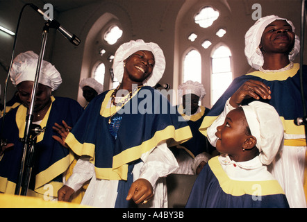 The choir sings while celebrating Thanksgiving at the Celestial Church of Christ,  Elephant and Castle, London Stock Photo