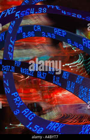 Ticker tape with stock market prices, percentage changes and arrrow ...