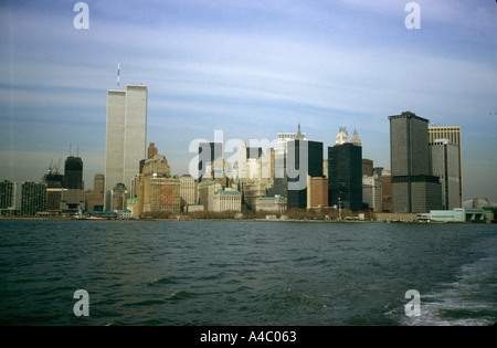 View from offshore of Long Island New York showing the twin towers of the World Trade center Stock Photo