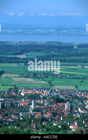 Lake Constance view with Markdorf and Swiss mountains, Baden-Wuerttemberg Germany Stock Photo