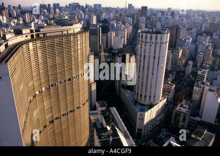 Sao Paulo, Brazil. View from the top of the Edificio Italia looking south west; Edificio Copan and Edificio Ipiranga with Rua da Consolacao stretching away in the distance. Stock Photo