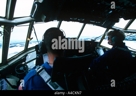 Flight deck of the USCG International Ice Patrol  Hercules HC130 Stock Photo