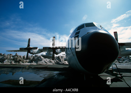 USCG International Ice Patrol HC130 Hercules on the airfield of St Johns Newfoundland April 2001 Stock Photo