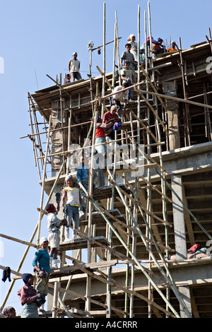 Bamboo scaffolding on a house being built in Kathmandu Nepal Stock Photo