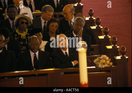 Boigny's funeral, Ivory Coast:  Francois Mitterand sitting with other mourners in the Basilica Yamoussoukro, Feb 7th 1994 Stock Photo