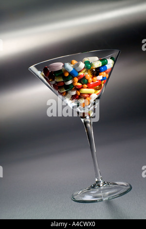 Martini glass of pills. Stock Photo