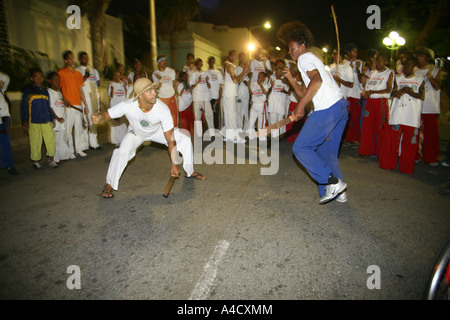 Capoeira traditional Brazilian Martial arts being performed at the Carnival Mindelo Cape Verde Stock Photo