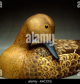 Crafts woodcarving female Pintail Duck decoy carving by Peter Mallinson Stock Photo