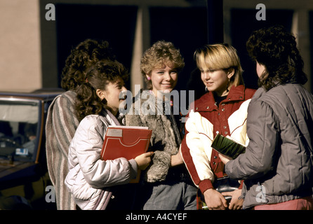 Girls waiting for bible class at St Patrick's Church, Canonsburg Pennsylvania, USA 1984 Stock Photo