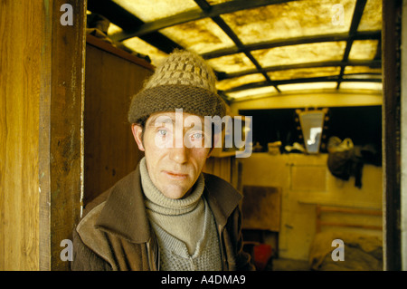 A man living in an old van in Lanarkshire 1986 Stock Photo