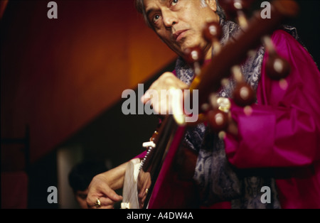 Amjad Ali Khan famous Indian musician on stage at the Womad world music festival the canary islands Stock Photo