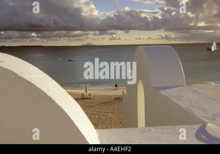 a view of the beach from a hotel at the resort of cap juluca on the caribbean island of anguilla Stock Photo