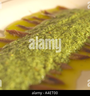 Anchoives in Green Sauce classic antipasto from Piemonte Piedmont Italy Stock Photo