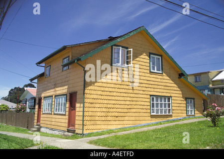 German style wooden house in Puerto Varas La Araucania Lake District Chile Stock Photo