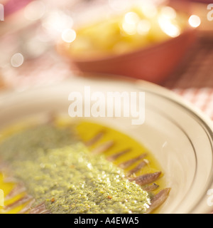 Anchoives in Green Sauce classic antipasto from Piemonte Piedmont Italy Stock Photo