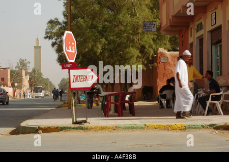 Internet sign in Erfoud Morocco with mosque background Stock Photo
