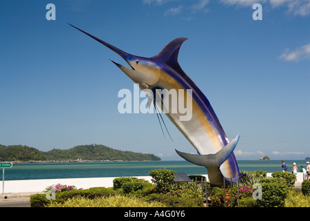 Malaysia Borneo Sabah Kota Kinabalu swordfish monument city symbol Stock Photo