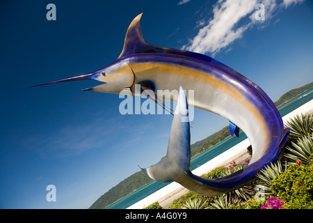 Malaysia Borneo Sabah Kota Kinabalu swordfish monument city symbol Stock Photo