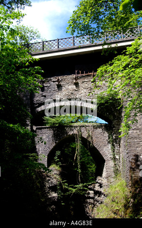 Devils Bridge crossing the River Mynach which runs in a deep gorge Ceredigion West Wales UK Stock Photo