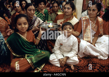 Hindus celebrating Diwali in a temple in London Stock Photo