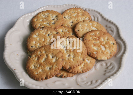 A plate of various crackers. Stock Photo