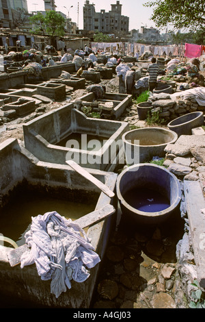 Pakistan Sind Karachi washermen at Dhobi Ghat laundry area Stock Photo