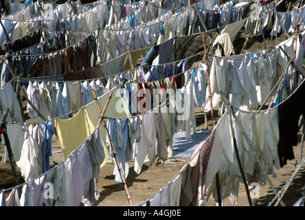 Pakistan Sind Karachi washing drying at Dhobi Ghat laundry area Stock Photo