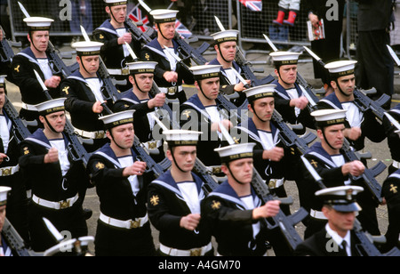 London Lord Mayors Show Royal Navy sailors marching selective focus Stock Photo