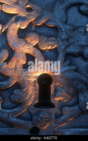 Keyhole in Antique Door Lock Stock Photo