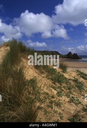 Three Cliffs Bay Near Parkmill View from dunes Coastal scenery Gower Peninsula Swansea County South Wales UK
