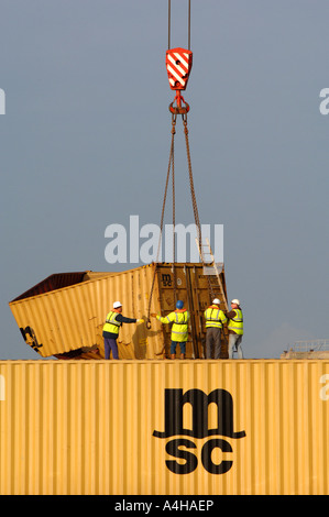 Containers unloaded at Portland Port in Dorset after the MSC Napoli cargo ship was grounded off Branscombe in Devon, Britain UK Stock Photo