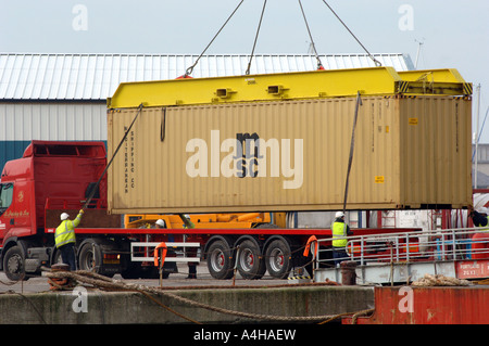 Containers unloaded at Portland Port in Dorset after the MSC Napoli cargo ship was grounded off Branscombe in Devon, Britain UK Stock Photo