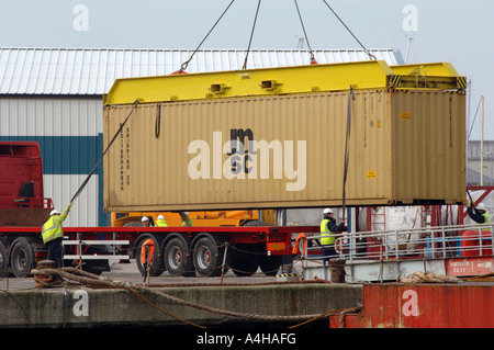 Containers unloaded at Portland Port in Dorset after the MSC Napoli cargo ship was grounded off Branscombe in Devon, Britain UK Stock Photo