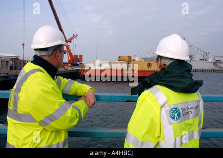 Containers unloaded at Portland Port in Dorset after the MSC Napoli cargo ship was grounded off Branscombe in Devon, Britain UK Stock Photo