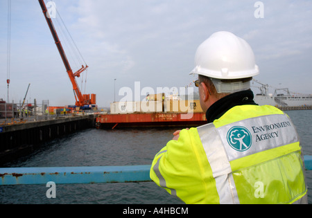 Containers unloaded at Portland Port in Dorset after the MSC Napoli cargo ship was grounded off Branscombe in Devon, Britain UK Stock Photo