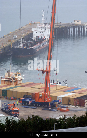 Containers unloaded at Portland Port in Dorset after the MSC Napoli cargo ship was grounded off Branscombe in Devon, Britain UK Stock Photo