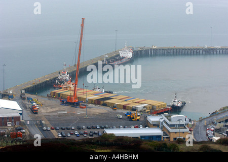 Containers unloaded at Portland Port in Dorset after the MSC Napoli cargo ship was grounded off Branscombe in Devon, Britain UK Stock Photo