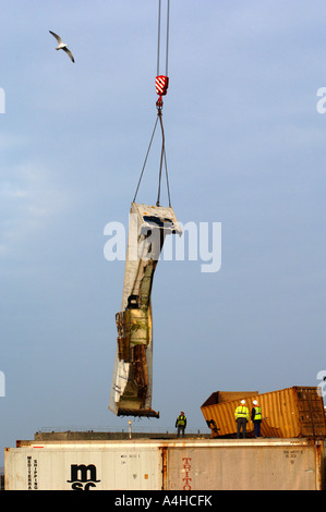 Containers unloaded at Portland Port in Dorset after the MSC Napoli cargo ship was grounded off Branscombe in Devon, Britain UK Stock Photo