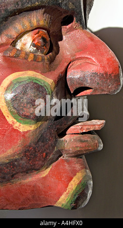Fierce Guatemalan wooden Dance mask As also used in Mexico Dance of the Devils Stock Photo
