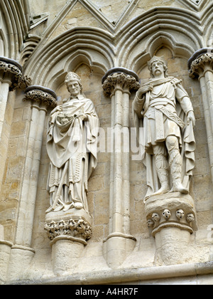 Salisbury Cathedral Wiltshire England Saint Alphege and Saint Edmund the Martyr Sculptor James Redfern Stock Photo
