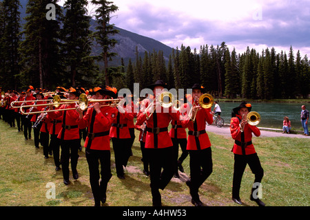 An Australian Marching Band performs in a Park in Banff in Banff National Park Alberta Canada Stock Photo