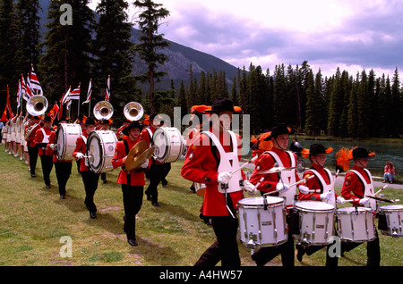 An Australian Marching Band performs in a Park in Banff in Banff National Park Alberta Canada Stock Photo