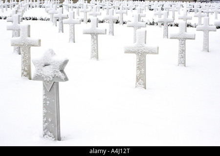 Snow Fall, American Cemetery, Madingley, Cambridge Stock Photo